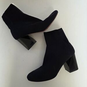 MAXMARA | Sportmax Sock Ankle Boots Shiny Block Heel Black Sz 40